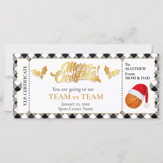 Kerstmis Basketbal Ticket, Verrassingscadeaubon (Voorkant)