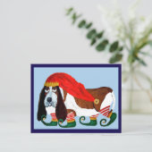Kerstmis Basset Hound Elf Briefkaart (Staand voorkant)