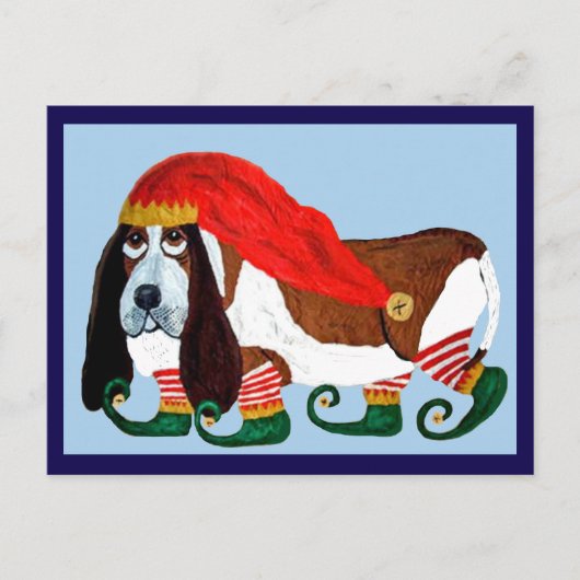 Kerstmis Basset Hound Elf Briefkaart (Voorkant)
