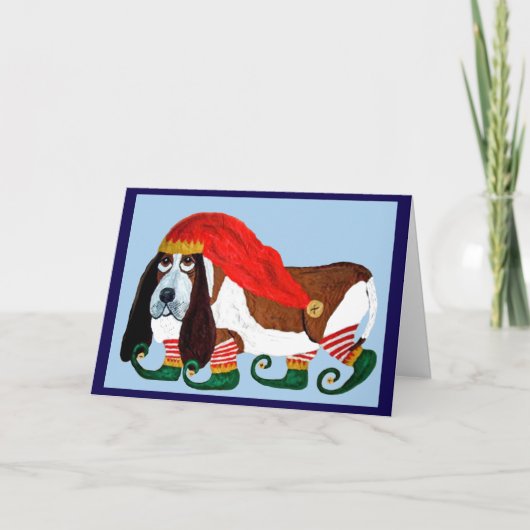 Kerstmis Basset Hound Elf Kaart (Voorkant)