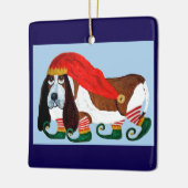 Kerstmis Basset Hound Elf Keramisch Ornament (Links)