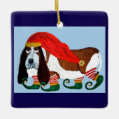 Kerstmis Basset Hound Elf Keramisch Ornament (Voorkant)