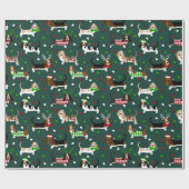 Kerstmis Basset Hound Forest Green Cadeaupapier (Vlak)