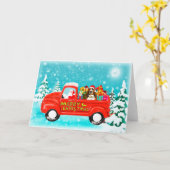 Kerstmis Basset Hound honden cadeaus bezorgwagen Kaart (Gele Bloem)