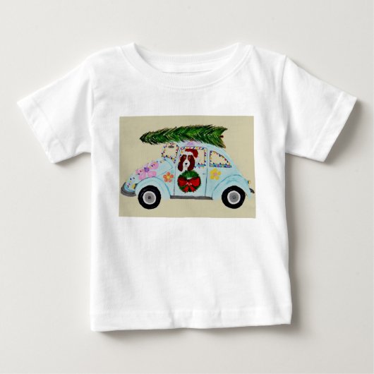 Kerstmis Basset Hound in Hippie-auto (Voorkant)