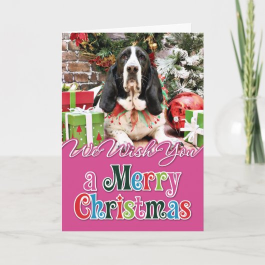 Kerstmis - Basset Hound - Jasmijn Feestdagen Kaart (Voorkant)