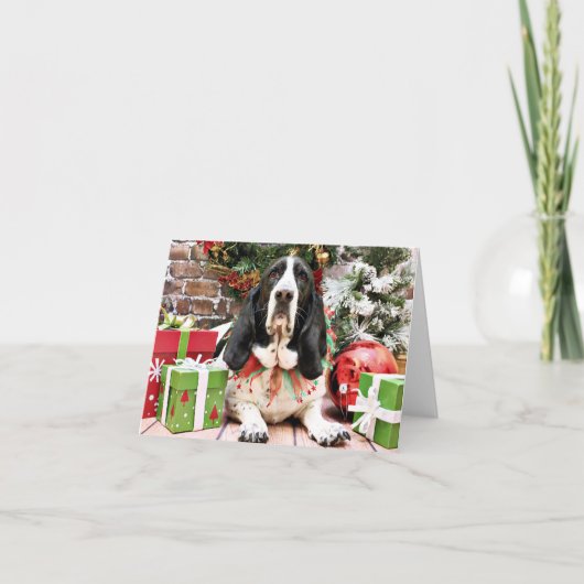 Kerstmis - Basset Hound - Jasmijn Feestdagen Kaart (Voorkant)