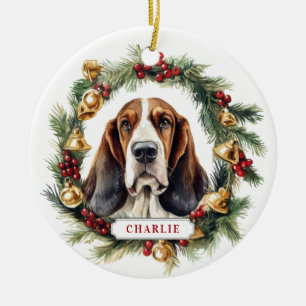 Kerstmis Basset Hound Keramische Cirkel Ornament