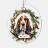 Kerstmis Basset Hound Keramische Cirkel Ornament (Links)