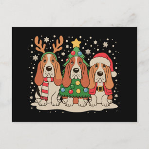 Kerstmis Basset Hound Kerstman Rendier Hond Xmas Feestdagenkaart