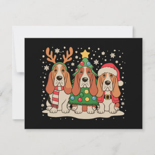 Kerstmis Basset Hound Kerstman Rendier Hond Xmas Feestdagenkaart