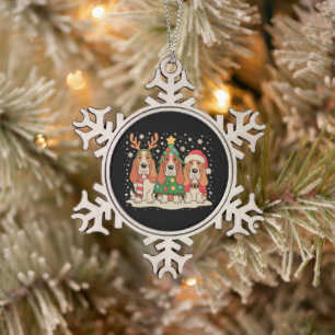 Kerstmis Basset Hound Kerstman Rendier Hond Xmas Tin Sneeuwvlok Ornament