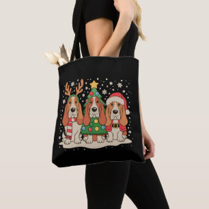Kerstmis Basset Hound Kerstman Rendier Hond Xmas Tote Bag