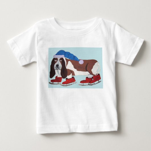 Kerstmis Basset Hound op Schaatsen (Voorkant)