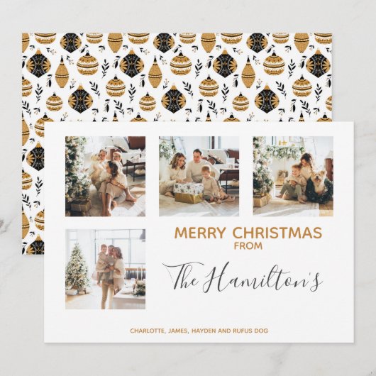 Kerstmis Bauble Patterned 4 Foto gepersonaliseerd Feestdagenkaart (Voorkant / Achterkant)