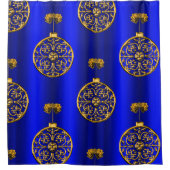 Kerstmis Baubles op blauw Douchegordijn (Voorkant)