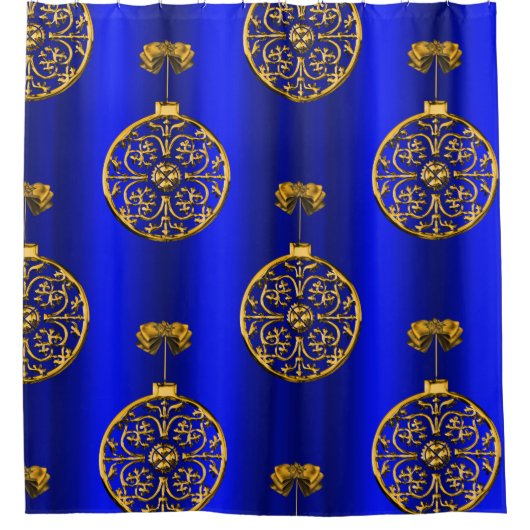 Kerstmis Baubles op blauw Douchegordijn (Voorkant)