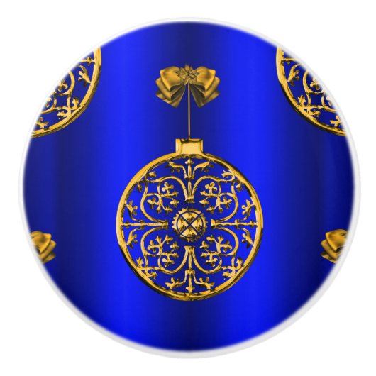 Kerstmis Baubles op blauw Keramische Knop (Voorkant)