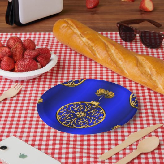 Kerstmis Baubles op blauw Papieren Bordje (Picknick)