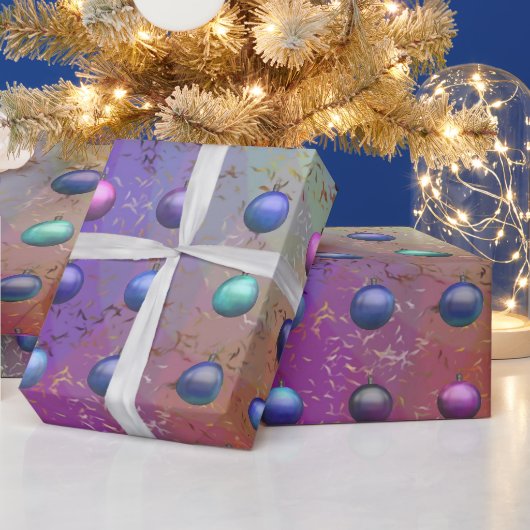 Kerstmis Baubles Paars Aqua Patterned Chic Cadeaupapier (Feestdagen)