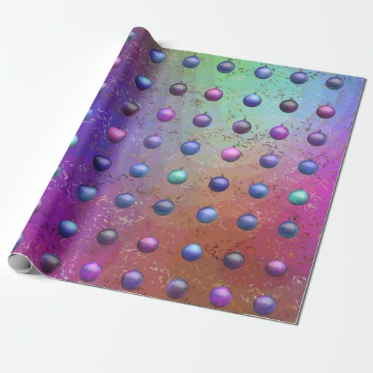 Kerstmis Baubles Paars Aqua Patterned Chic Cadeaupapier (Uitgerold)