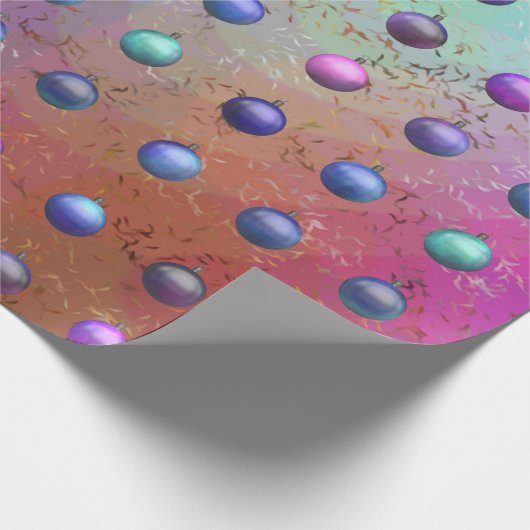 Kerstmis Baubles Paars Aqua Patterned Chic Cadeaupapier (Hoek)