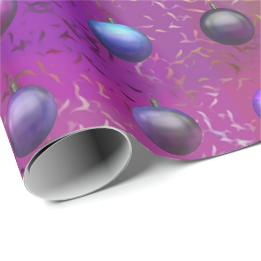 Kerstmis Baubles Paars Aqua Patterned Chic Cadeaupapier (Rol Hoek)