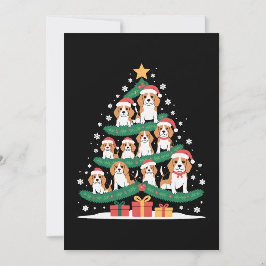Kerstmis Beagle Hond Boom Kerstman Hoed Xmas Sneeu Kaart (Voorkant)