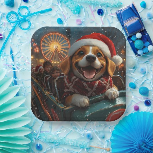 Kerstmis Beagle-hond rollercoaster Papieren Bordje (Feest)