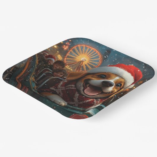 Kerstmis Beagle-hond rollercoaster Papieren Bordje (Gebogen)