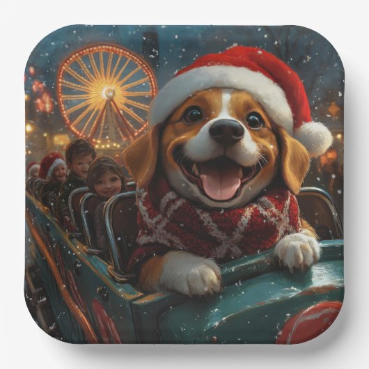 Kerstmis Beagle-hond rollercoaster Papieren Bordje (Voorkant)