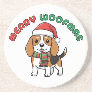 Kerstmis Beagle Onderzetter: Prettig Woofmas Zandsteen Onderzetter