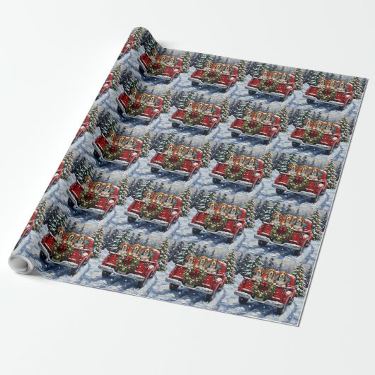 Kerstmis Beagle Rode Truck Vakantie Cadeaupapier (Uitgerold)