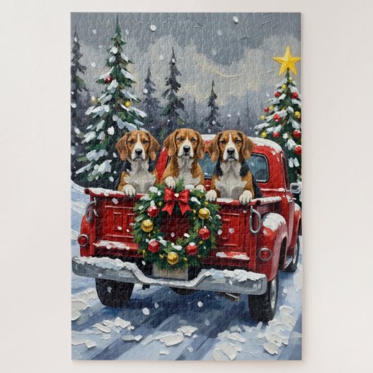 Kerstmis Beagle Rode Truck Vakantie Legpuzzel (Verticaal)