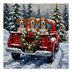 Kerstmis Beagle Rode Truck Vakantie Perfect Poster