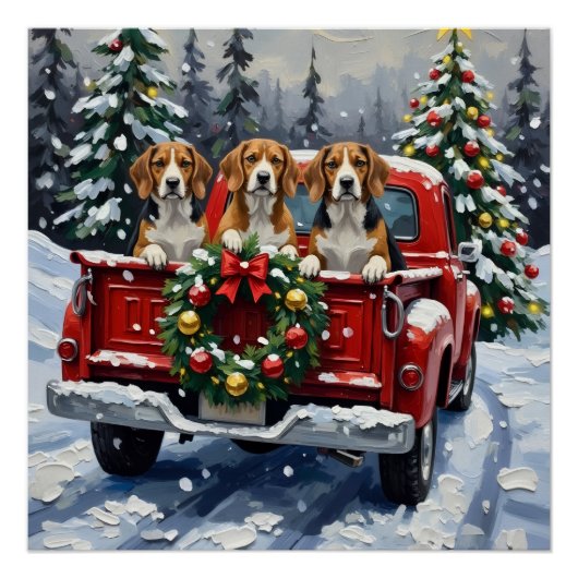 Kerstmis Beagle Rode Truck Vakantie Perfect Poster (Voorkant)