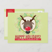 KERSTMIS BEDANKT krans rode neus rendieren rudolph Feestdagenkaart (Voorkant / Achterkant)