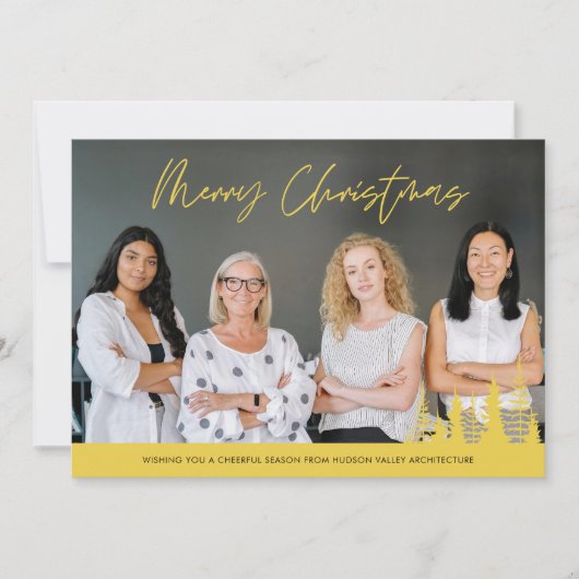 Kerstmis Bedrijfs Team Foto Dennenhout Feestdagenkaart (Voorkant)