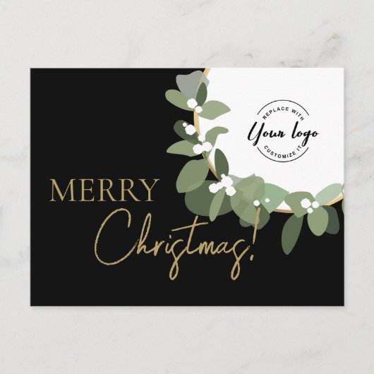 Kerstmis Bedrijfslogo Goud zwart Aangepast Feestdagenkaart (Voorkant)