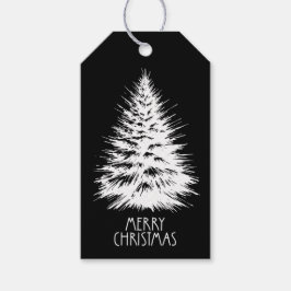 Kerstmis Bedrukt Chic Witte Pijnboom Cadeaulabel