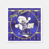 Kerstmis Beer Blue en Gold Holiday Napkins Servetten (Voorkant)