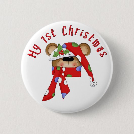 Kerstmis Beer Eerste Kerstmis Ronde Button 5,7 Cm (Voorkant)