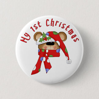 Kerstmis Beer Eerste Kerstmis Ronde Button 5,7 Cm