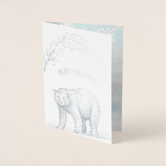 Kerstmis, Beer en Snowflakes Folie Kaarten (Voorkant)