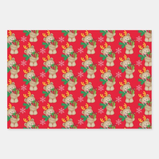 Kerstmis Beer Holiday Cadeau Snowflake Inpakpapier Vel (Voorkant)