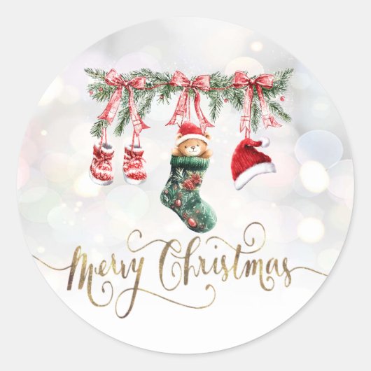 Kerstmis Beer Kerstmis Kledinglijn Ronde Sticker (Voorkant)