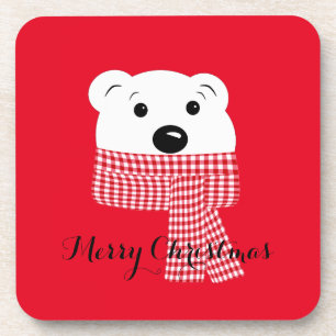 Kerstmis, beer muzzel, poolbeer, rood, wit, bier onderzetter