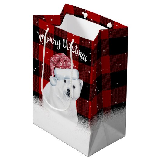Kerstmis Beer op een bufferplaat Medium Cadeauzakje (Voorkant Gekanteld)
