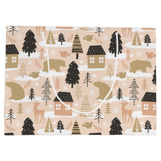 Kerstmis Beer Roze Black Gold Modern Groot Cadeauzakje (Achterkant)