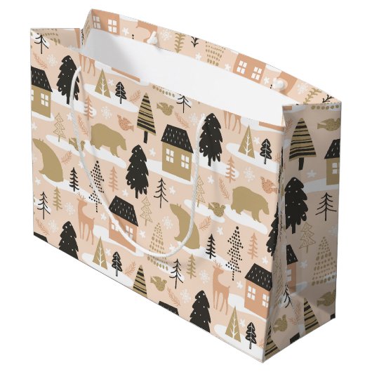 Kerstmis Beer Roze Black Gold Modern Groot Cadeauzakje (Achterkant Gekanteld)